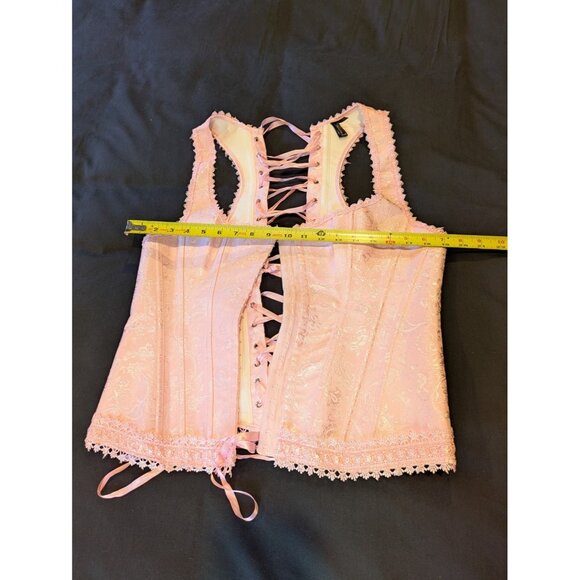 iCollection Pink Jacquard Corset Bustier with Boning Lace Up Back Size 40 - Picture 10 of 11